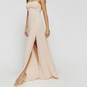 Reformation Ingrid Maxi High Slit Dress in Champagne